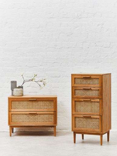 Lyon Rattan & Oak Wood Chest Of Four Drawers