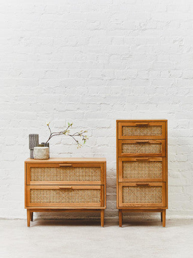 Lyon Rattan & Oak Wood Chest Of Four Drawers