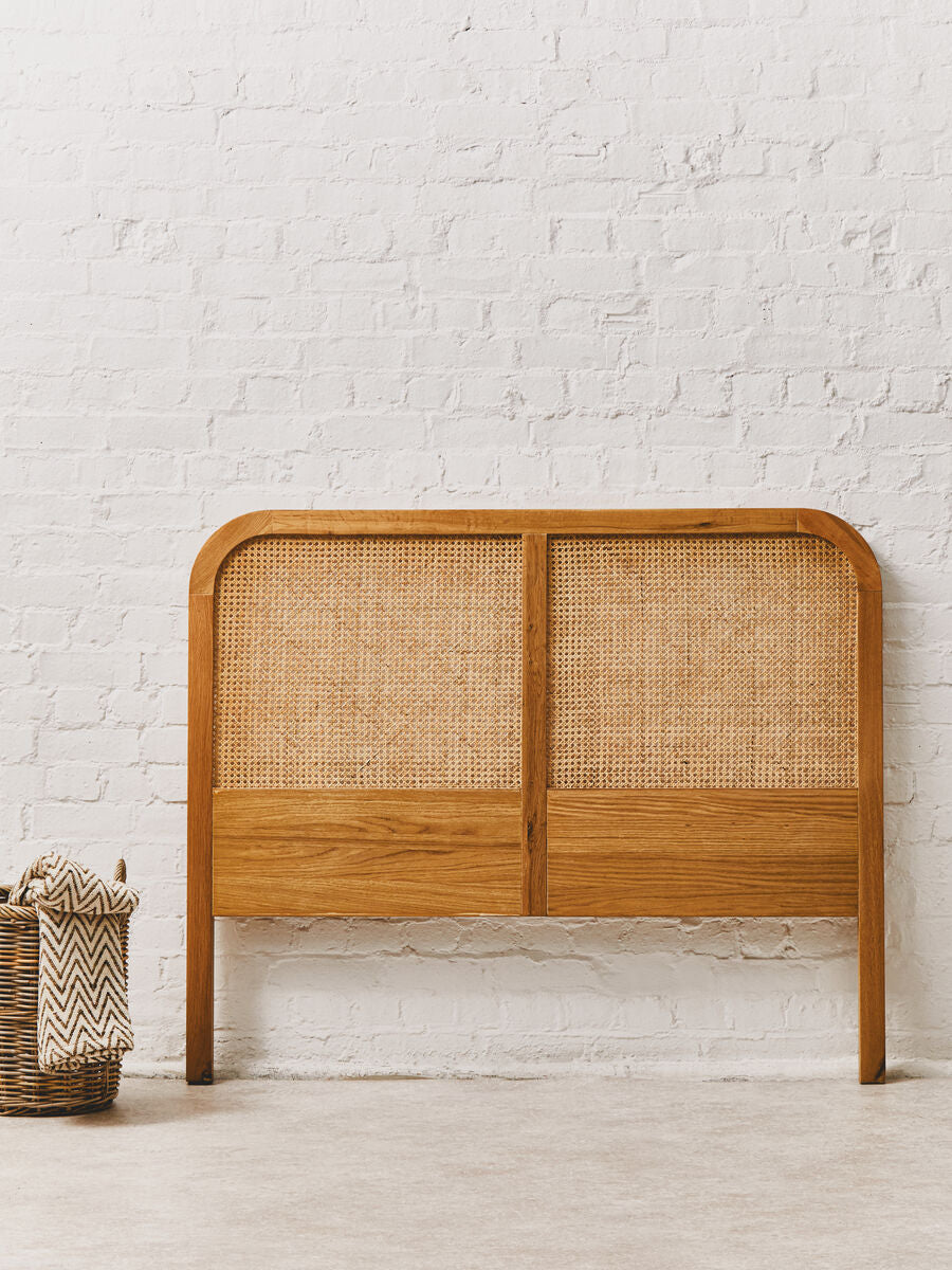 Lyon Rattan & Oak Wood Double Bed Headboard