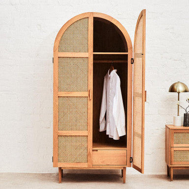 Lyon Rattan & Oak Wood 2 Door Wardrobe