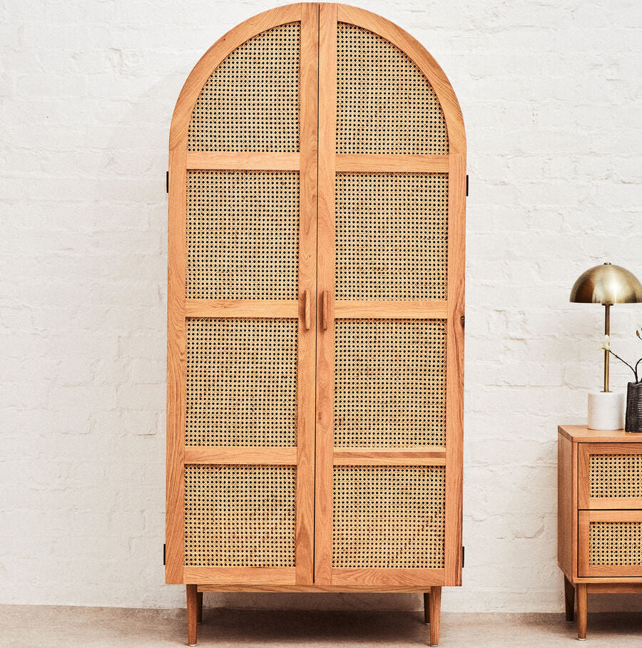 Lyon Rattan & Oak Wood 2 Door Wardrobe