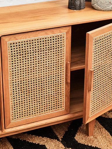 Lyon Rattan & Oak Wood 4 Door Sideboard