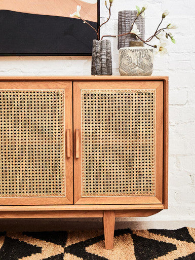 Lyon Rattan & Oak Wood 4 Door Sideboard