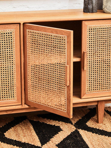 Lyon Rattan & Oak Wood 4 Door Sideboard
