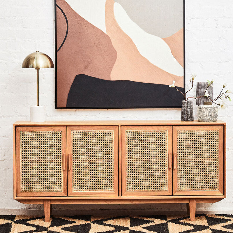 Lyon Rattan & Oak Wood 4 Door Sideboard