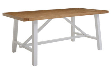 Natural Reclaimed Oak & Birch Wood Rectangular Dining Table With White Painted Base, Parkside