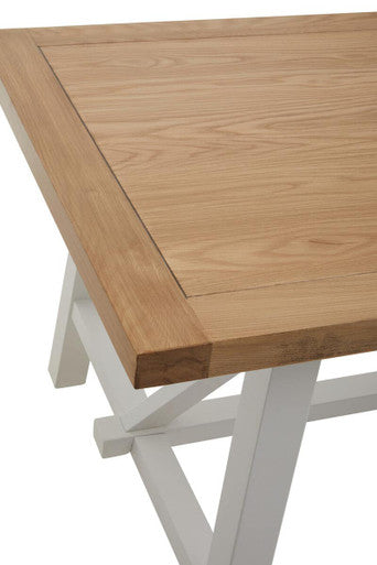 Natural Reclaimed Oak & Birch Wood Rectangular Dining Table With White Painted Base, Parkside