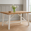 Natural Reclaimed Oak & Birch Wood Rectangular Dining Table With White Painted Base, Parkside