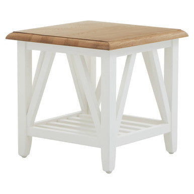 Natural Oak Side Table With White Finished Birch Base & Sculpted Supports, Parkside