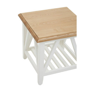 Natural Oak Side Table With White Finished Birch Base & Sculpted Supports, Parkside