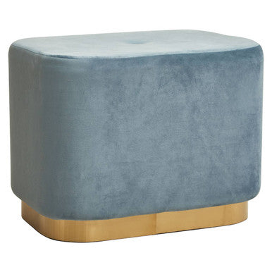 Hartford Blue Velvet & Matte Gold Rectangular Pouffe