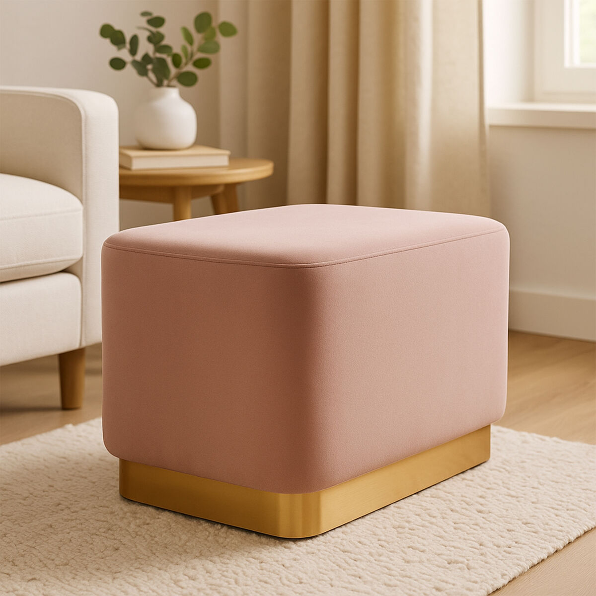 Hartford Dusty Pink Velvet & Matte Gold Rectangular Pouffe