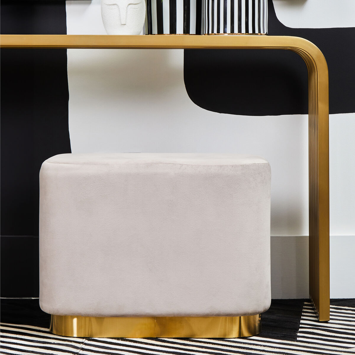 Hartford Mink Velvet & Matte Gold Rectangular Pouffe