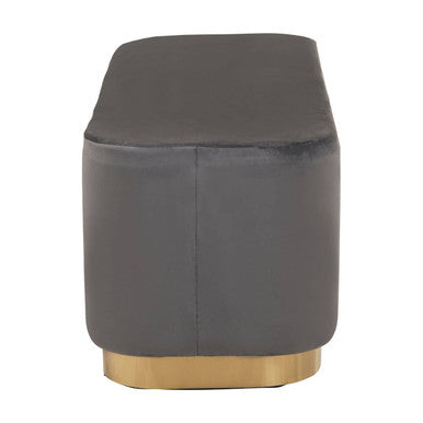 Hartford Grey Velvet Bench With Matte Gold Base