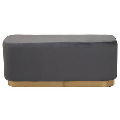 Hartford Grey Velvet Bench With Matte Gold Base