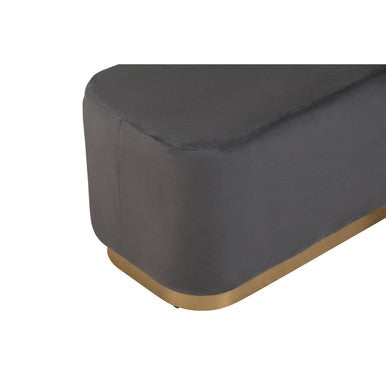 Hartford Grey Velvet Bench With Matte Gold Base