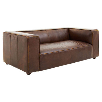 2 Seater Antique Brown Leather Sofa, King