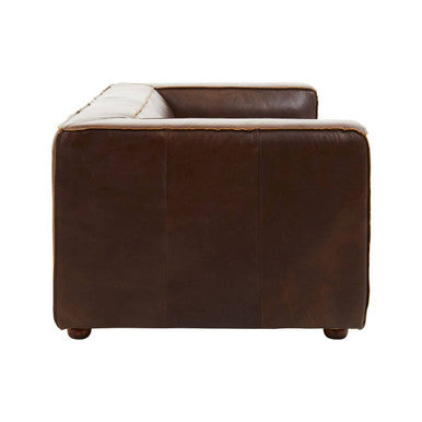 2 Seater Antique Brown Leather Sofa, King