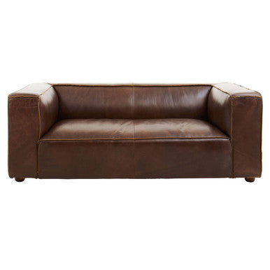2 Seat Antique Brown Leather Sofa, King