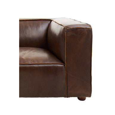 2 Seat Antique Brown Leather Sofa, King