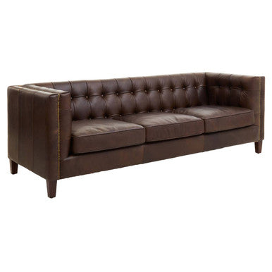 3 Seat Modern Chesterfield Dark Brown Leather Sofa, King