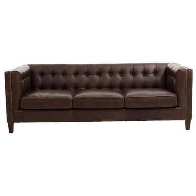 3 Seat Modern Chesterfield Dark Brown Leather Sofa, King