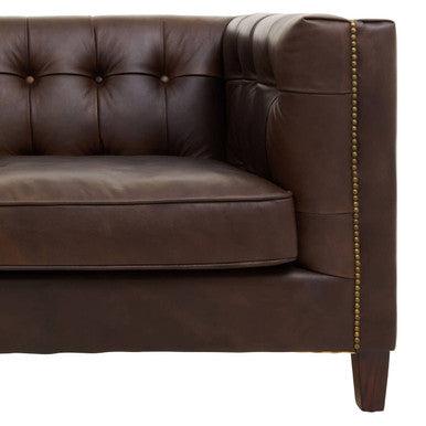 3 Seat Modern Chesterfield Dark Brown Leather Sofa, King
