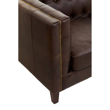 3 Seat Modern Chesterfield Dark Brown Leather Sofa, King