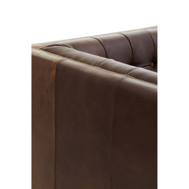 3 Seat Modern Chesterfield Dark Brown Leather Sofa, King