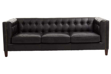 3 Seat Modern Chesterfield Black Leather Sofa, King