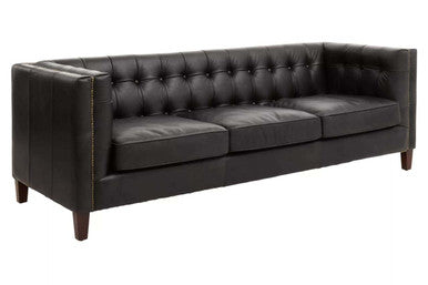 3 Seat Modern Chesterfield Black Leather Sofa, King
