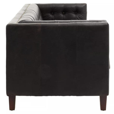 3 Seat Modern Chesterfield Black Leather Sofa, King