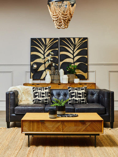 3 Seat Modern Chesterfield Black Leather Sofa, King