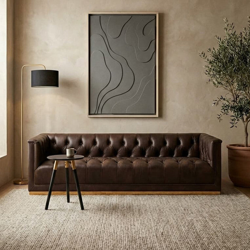 3 Seat Modern Chesterfield Dark Brown Leather Sofa, King
