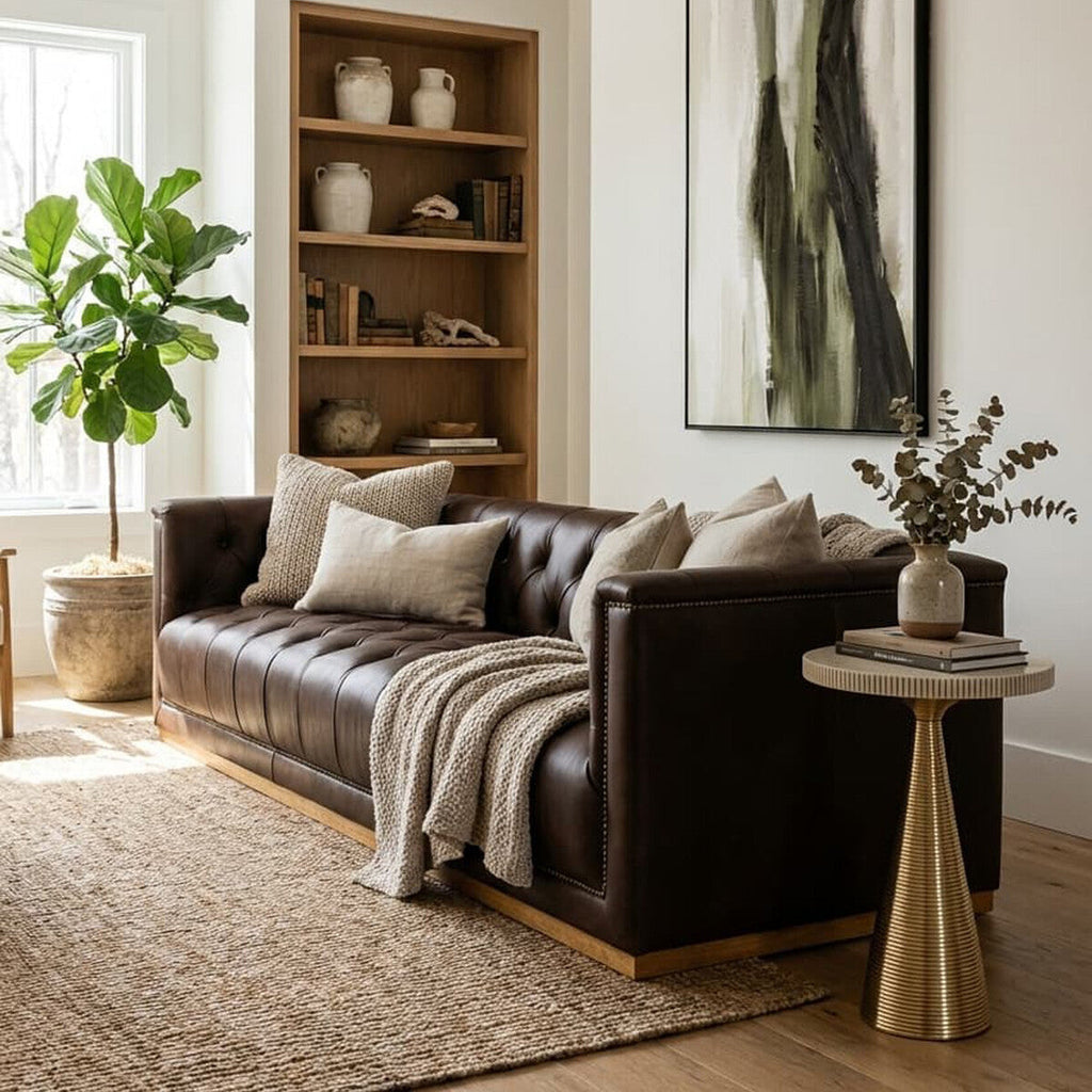 3 Seat Modern Chesterfield Dark Brown Leather Sofa, King