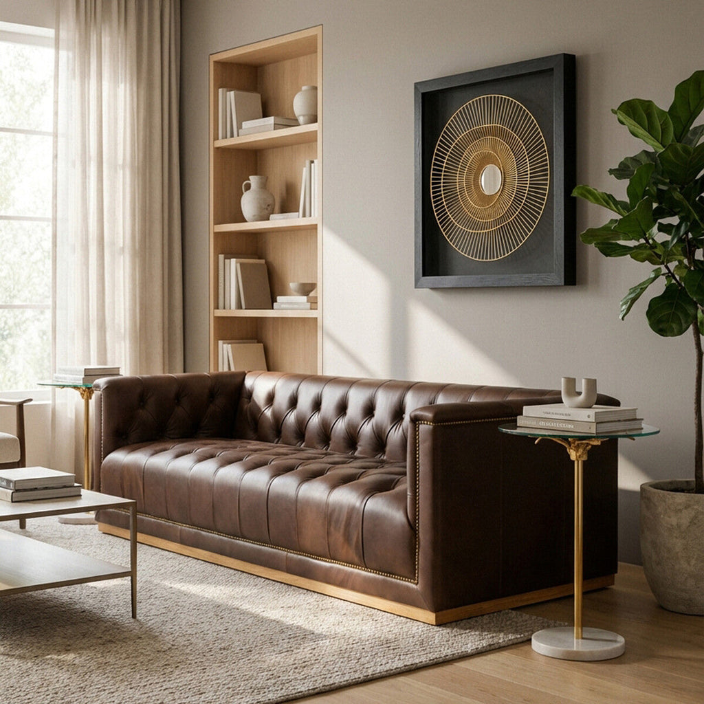 3 Seat Modern Chesterfield Dark Brown Leather Sofa, King