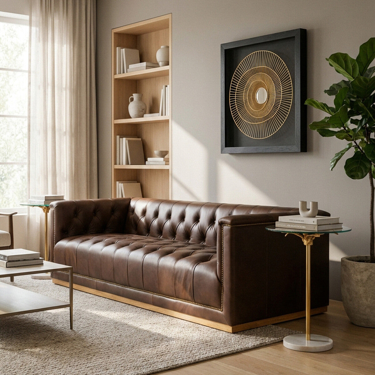 3 Seat Modern Chesterfield Dark Brown Leather Sofa, King
