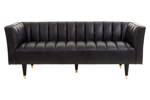 3 Seat Black Leather Sofa With Flared Arms, King