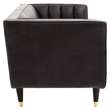 3 Seat Black Leather Sofa With Flared Arms, King