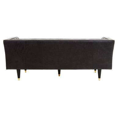 3 Seat Black Leather Sofa With Flared Arms, King