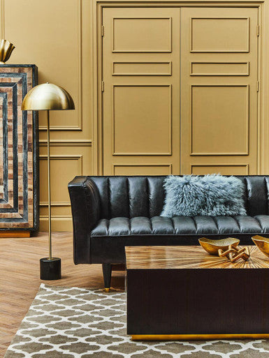 3 Seat Black Leather Sofa With Flared Arms, King