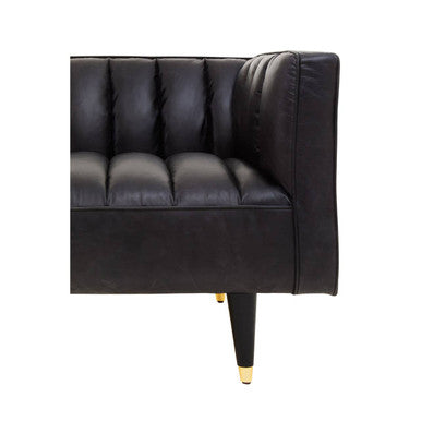 3 Seat Black Leather Sofa With Flared Arms, King