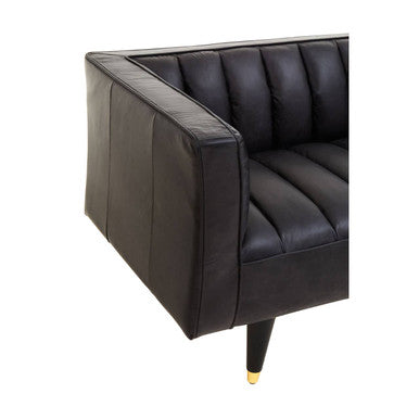 3 Seat Black Leather Sofa With Flared Arms, King