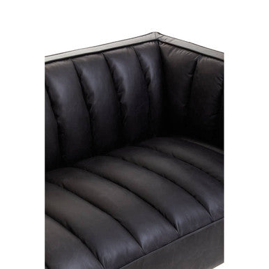 3 Seat Black Leather Sofa With Flared Arms, King