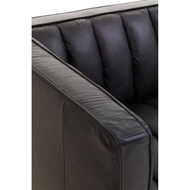 3 Seat Black Leather Sofa With Flared Arms, King