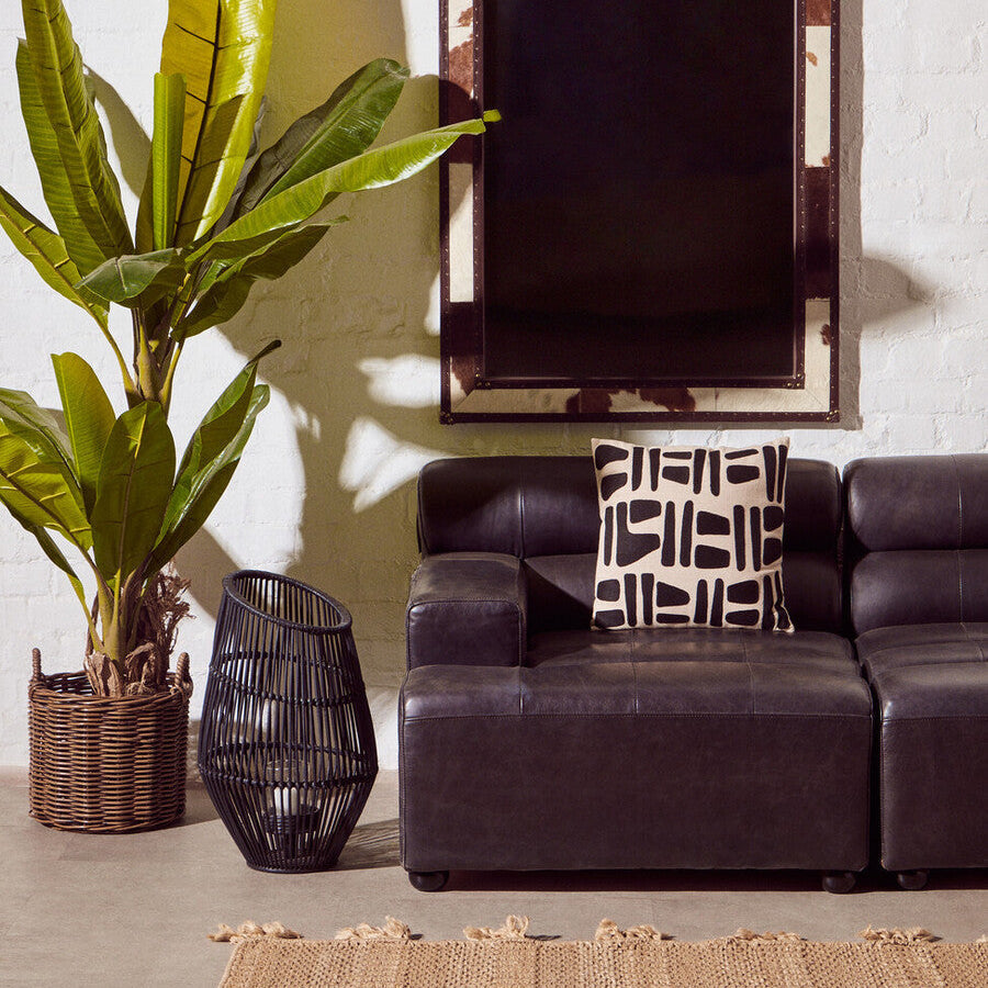 Antique Black Left Arm Leather Modular Chaise Sofa, King