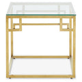 Geometric Brushed Gold Stainless Steel Side Table With Tempered Glass Top, Allure