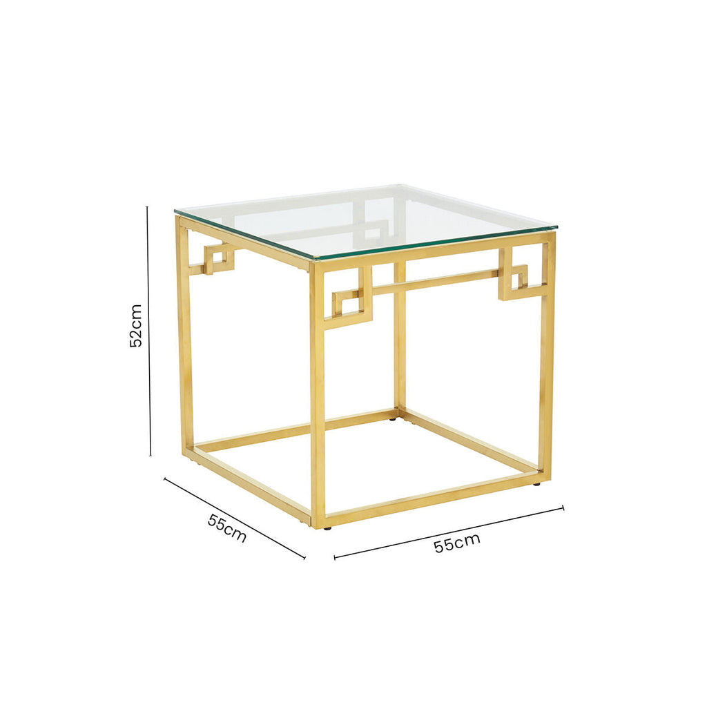 Geometric Brushed Gold Stainless Steel Side Table With Tempered Glass Top, Allure