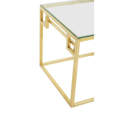 Geometric Brushed Gold Stainless Steel Side Table With Tempered Glass Top, Allure