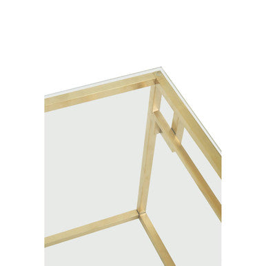 Geometric Brushed Gold Stainless Steel Side Table With Tempered Glass Top, Allure